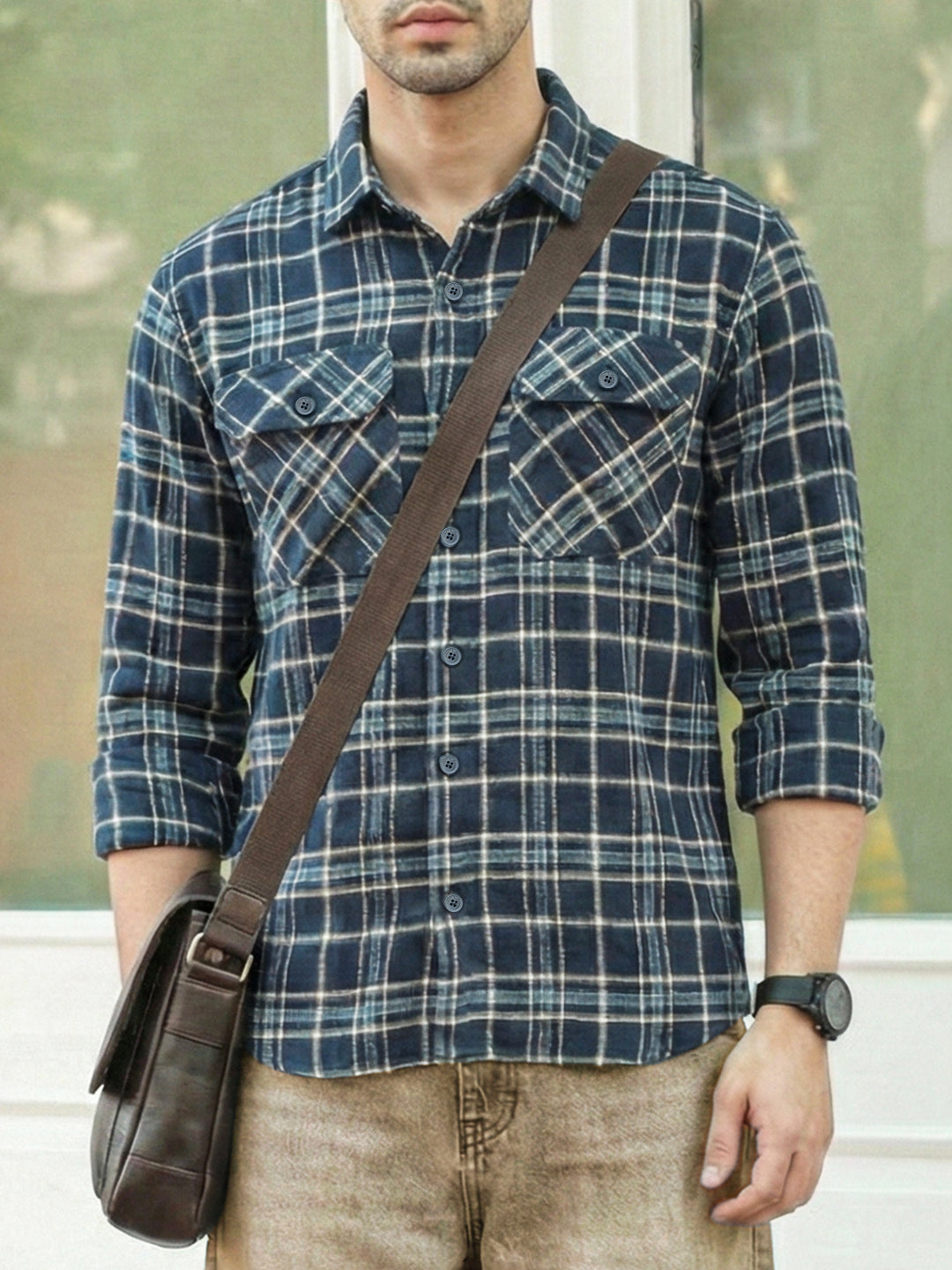 Monoform Dark Blue Check Full Sleeve Shirt