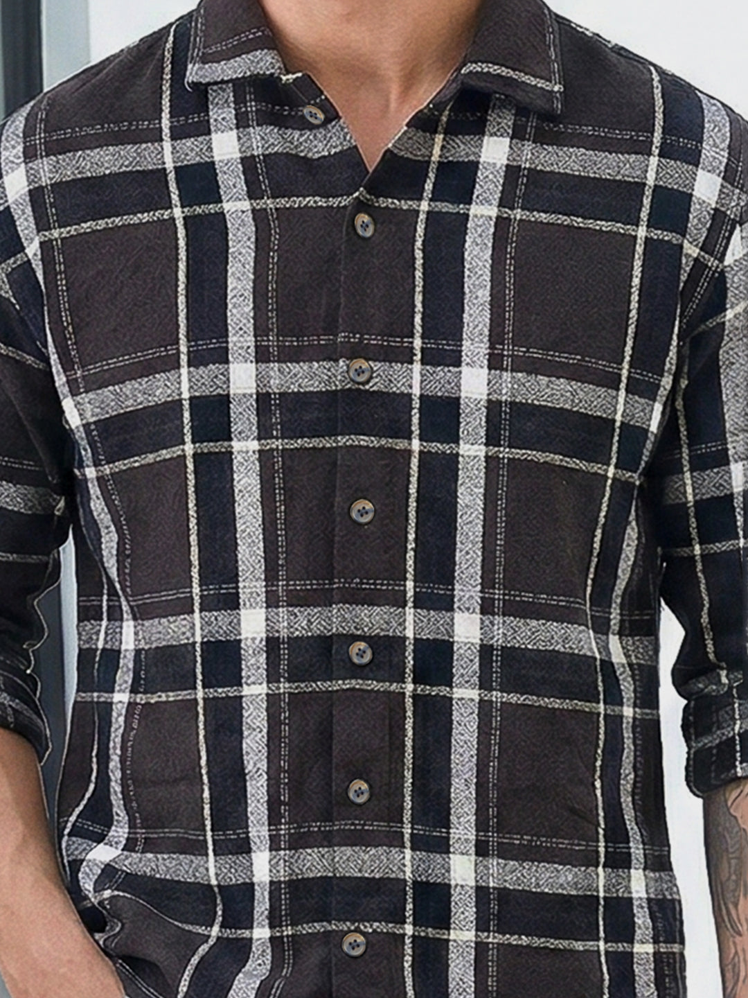 Bloom State Dark Brown Check Full Sleeve Shirt