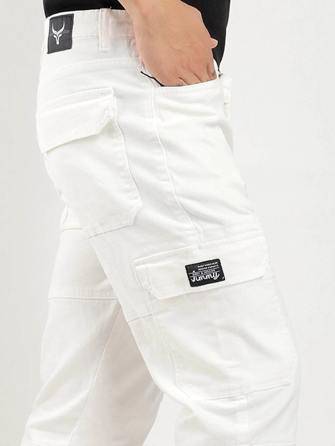 White Baggy Fit Denim Cargo