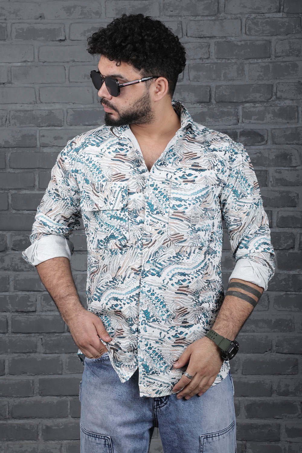 White Digital Print Shirt