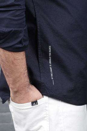 Navy Oxford Fabric Solid Plain Shirt