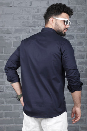 Navy Oxford Fabric Solid Plain Shirt
