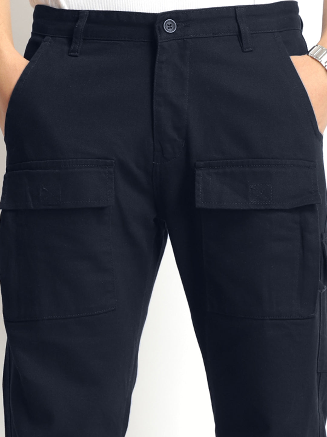 Riverside Navy Blue Cotton Pus Size Cargo