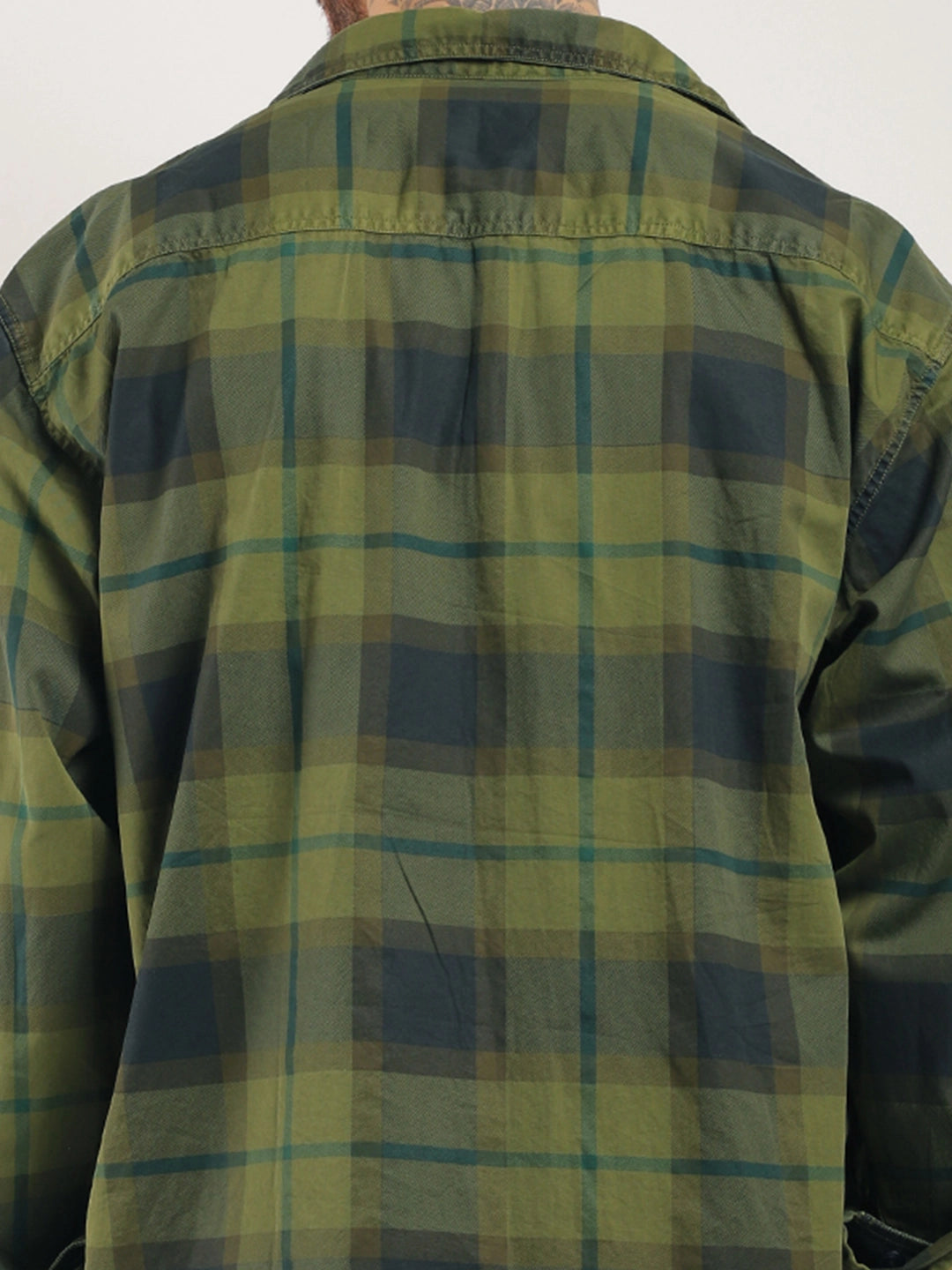 Duchess Weave Olive Green Washed Check Full Sleeve Shirt