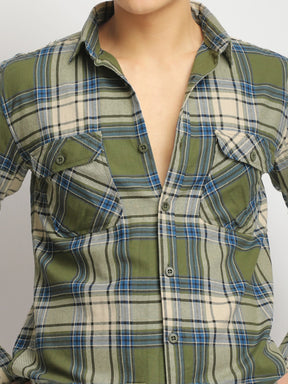 Stich Pulse Mehndi Twill Checked Full Sleeve Shirt