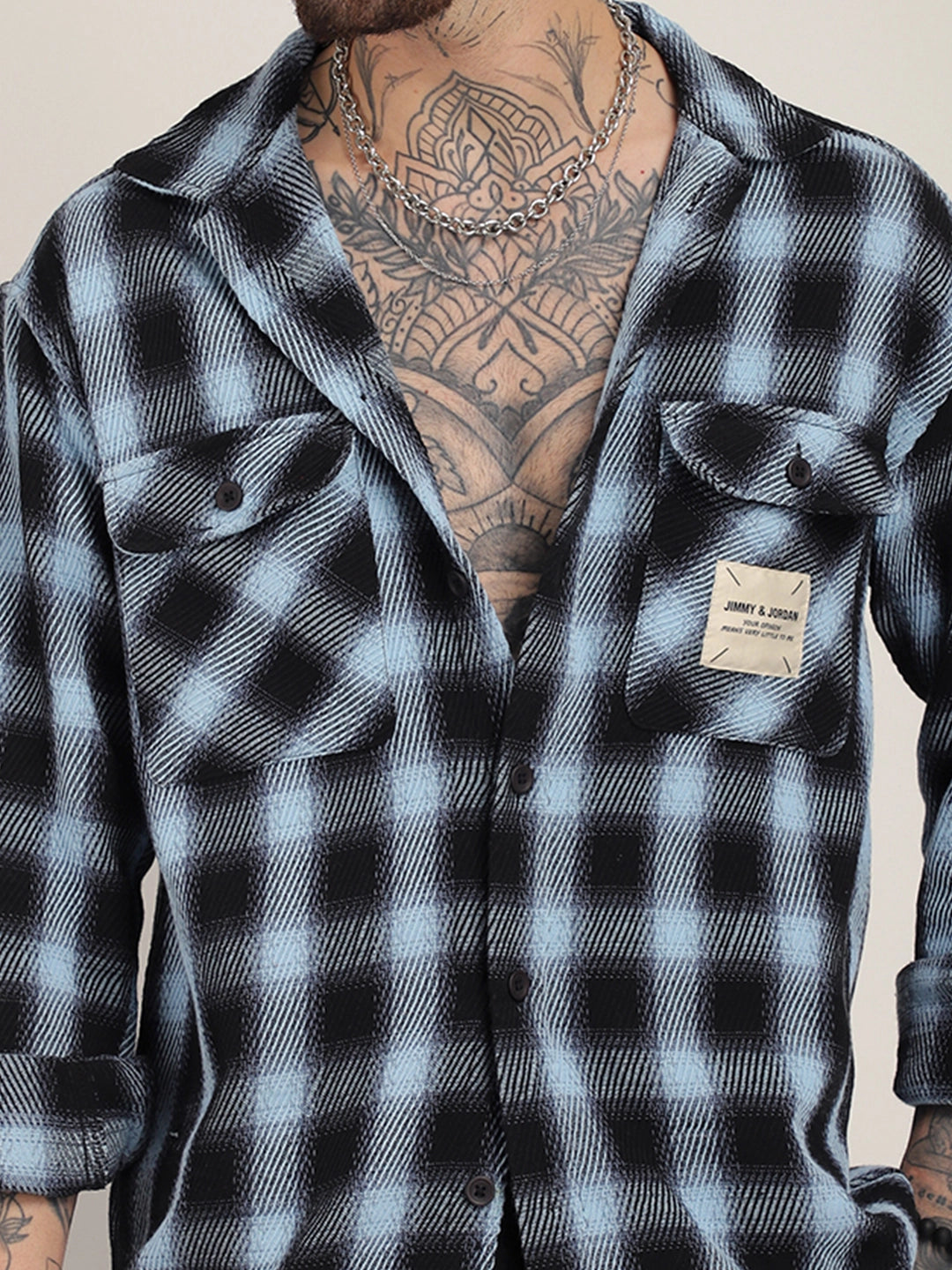 Fleet Street Fit Sky Drill Check Shirt