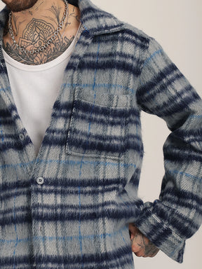 Prime Fit Navy Pure Wool Check Shacket