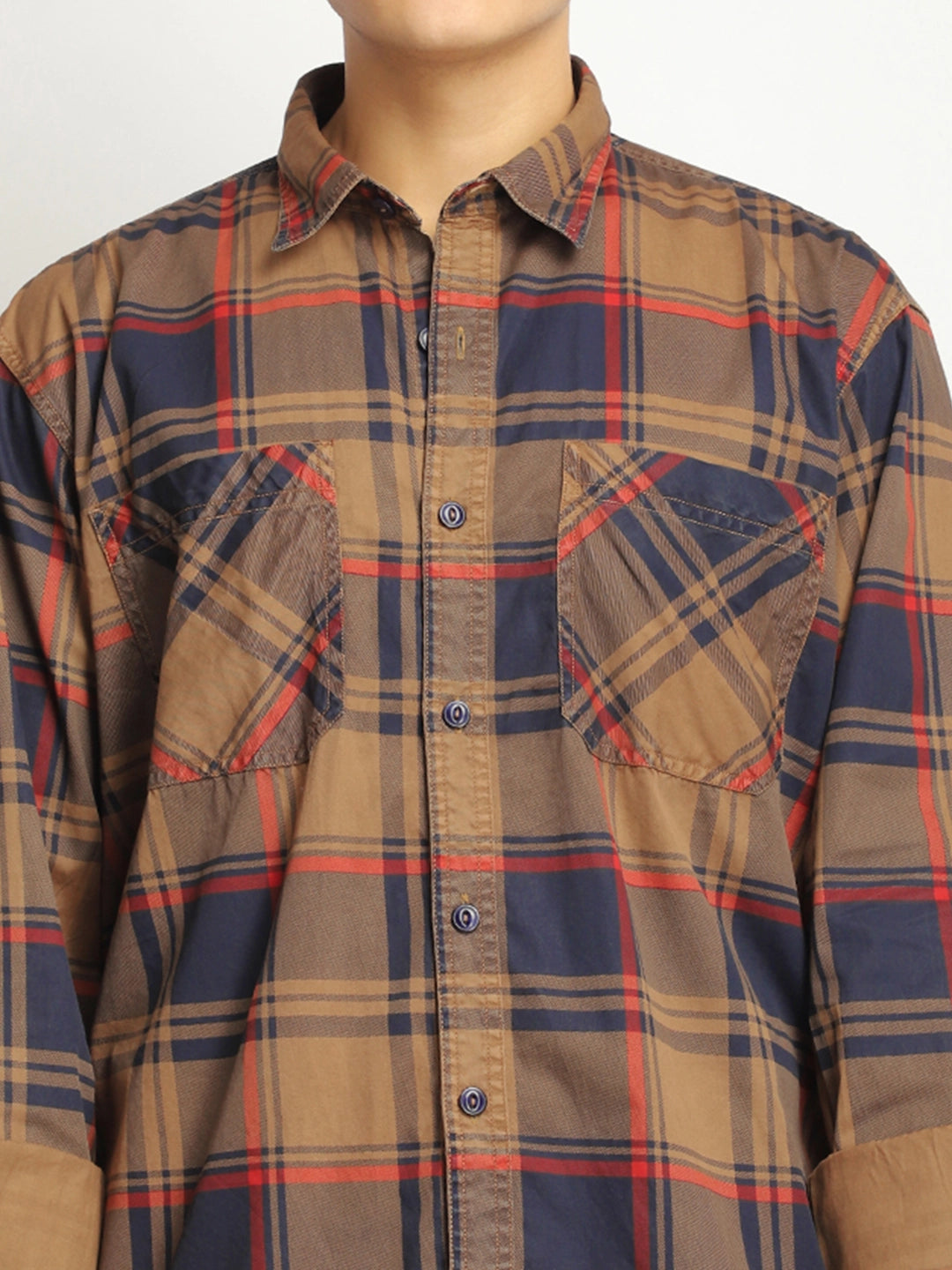 Luxe Link Washed Check Rust Full Sleeve Shirt