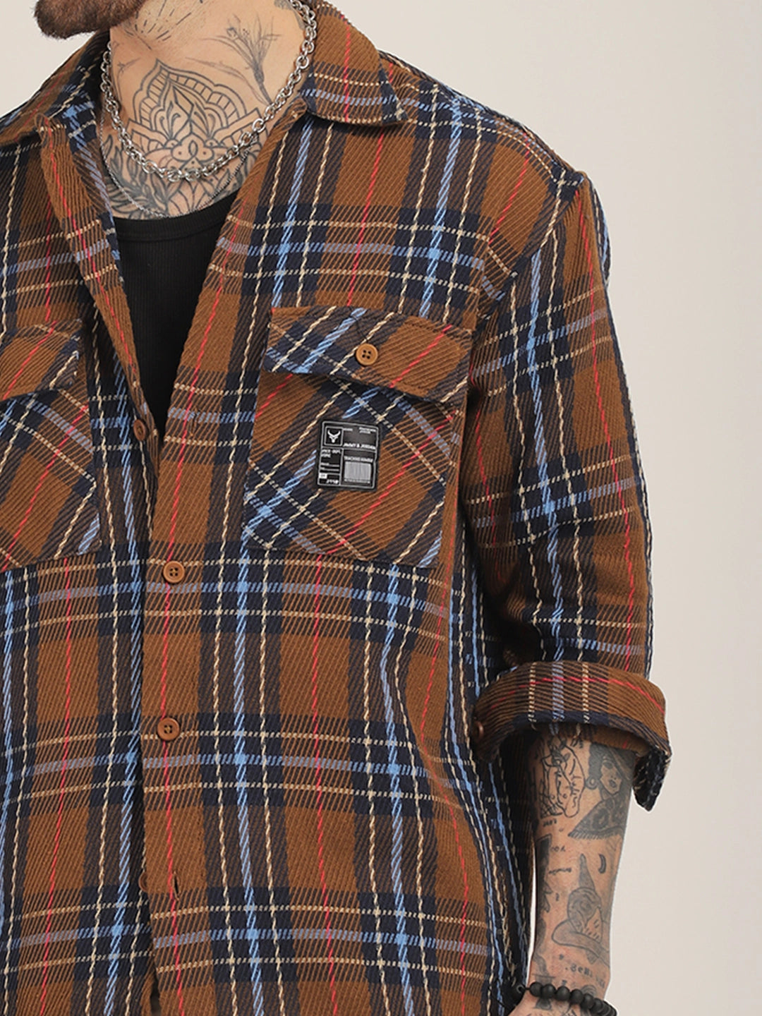 Rough Sculpt Brown Drill Check Shirt