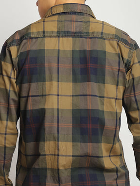 Luxe Link Washed Check Khaki Full Sleeve Shirt