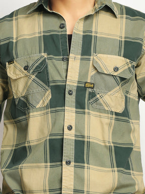 Pure Thread Light Khaki Full Sleeve Check Shirt