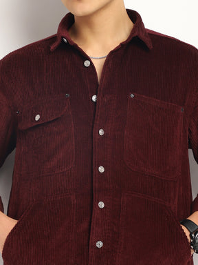 Prime Fit Corduroy Maroon Shacket