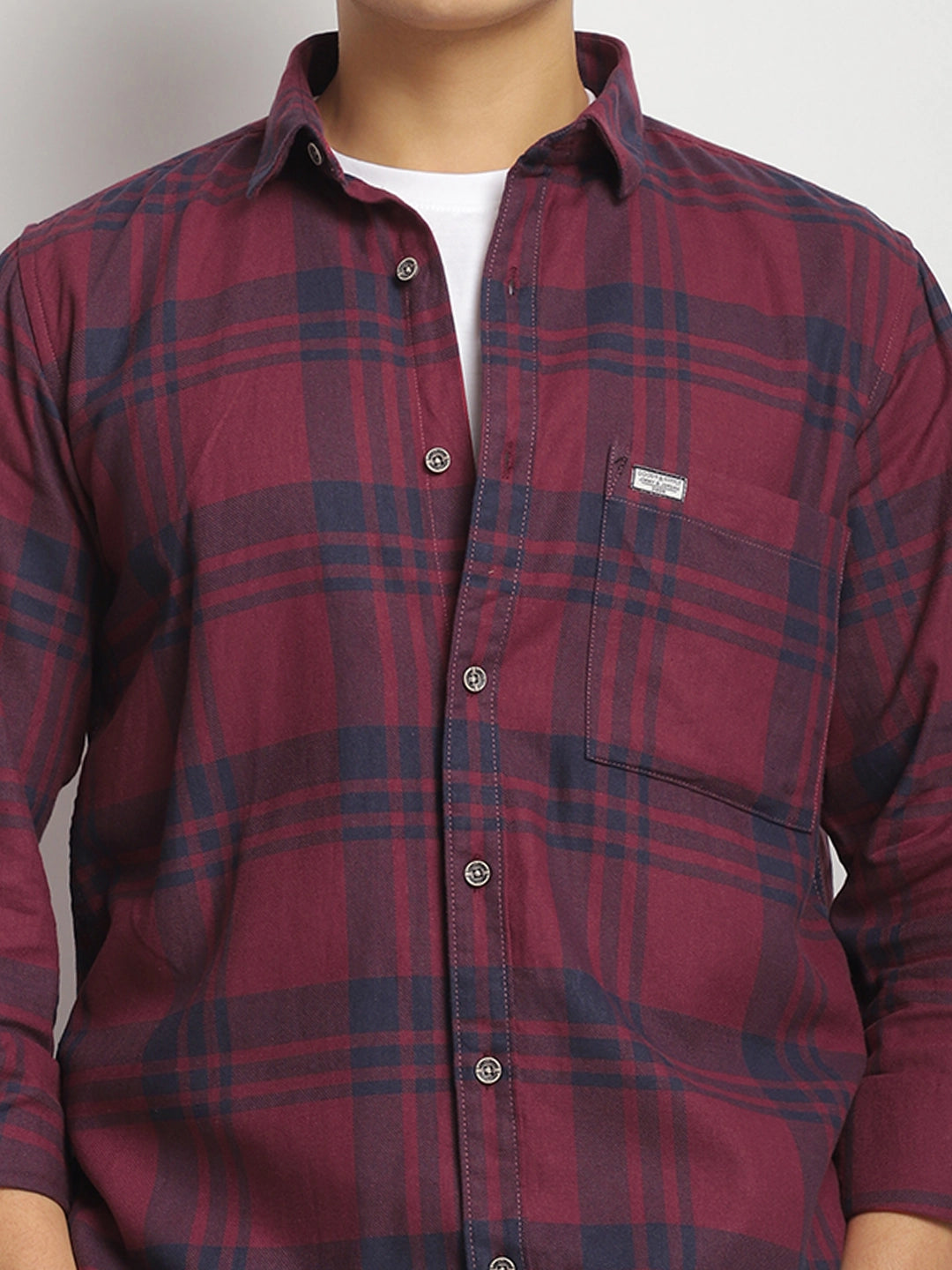 Bristol Breeze Maroon Twill Checked Full Sleeve Shirt