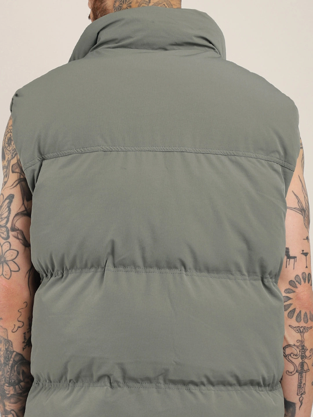 Quilted Gilet Cut Sleeves Grey Puffer Jacket