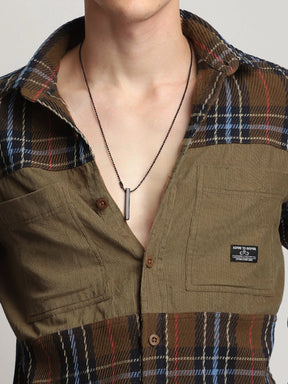 Brunswick Hues Corduroy Check Brown Full Sleeve Shirt