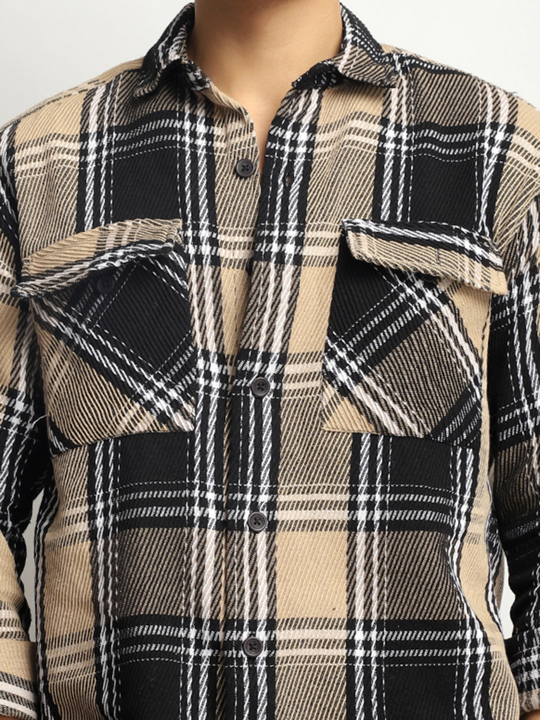 Cavendish Check Beige Black Full Sleeve Shirt