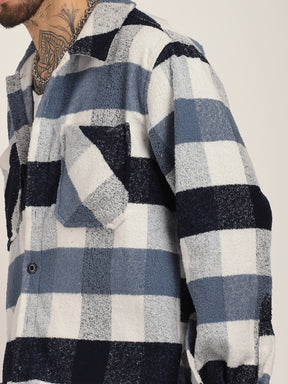 Pure Wool Slate Towel Knitted Check Shacket