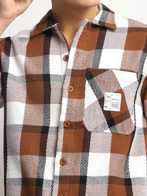 Marble Check Coffee White Full Sleeve Shirt