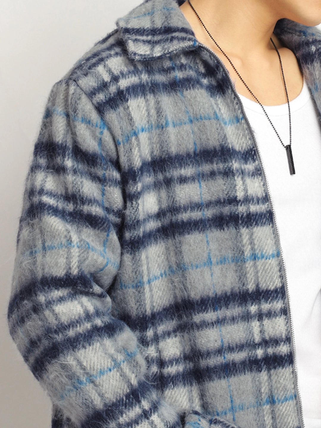 Zenith Stitch Pure Wool Blue & Grey Check Shacket