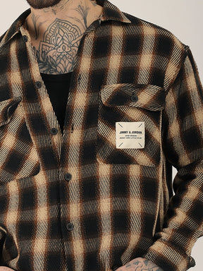 Fleet Street Fit Brown Drill Check Shirt