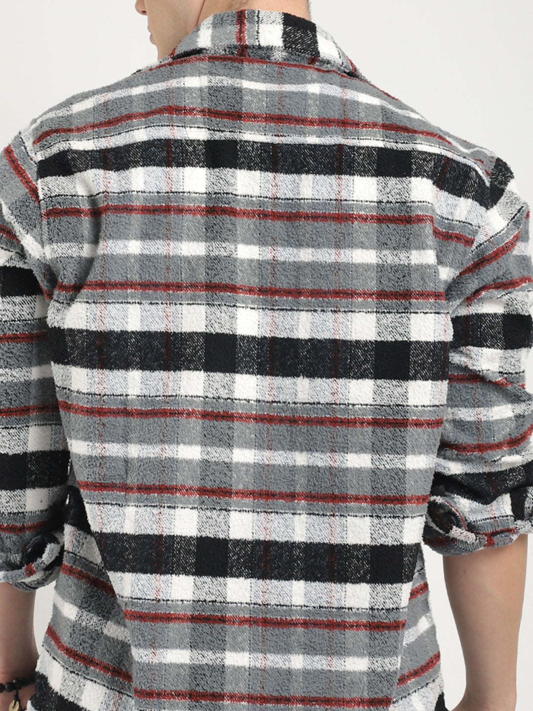 Pure Wool Towel Knitted Grey Check Shacket