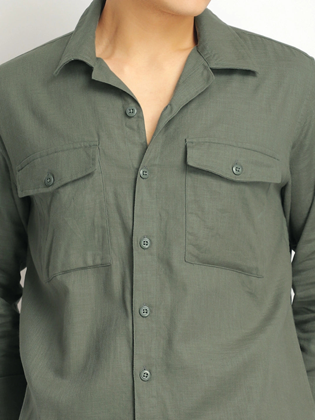 Alexei Linen Green Full Sleeve Shirt