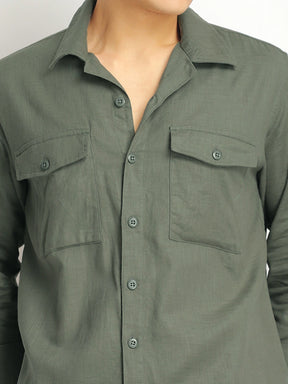 Alexei Linen Green Full Sleeve Shirt