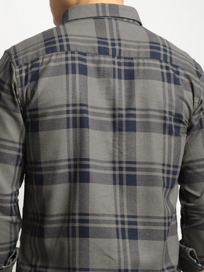 Bristol Breeze Khaki Twill Checked Full Sleeve Shirt