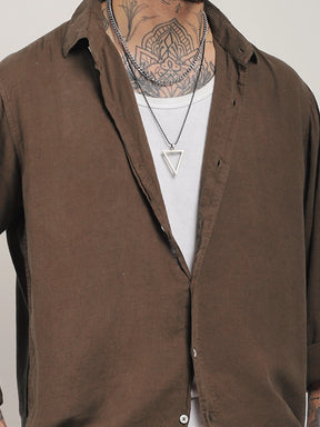 Luxe Lineage Organic Linen Brown Full Sleeve Shirt