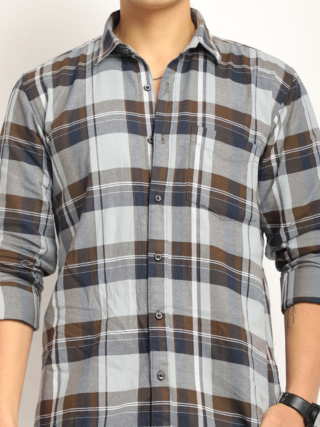 Indigo Twill Check Sky & Grey Full Sleeve Shirt