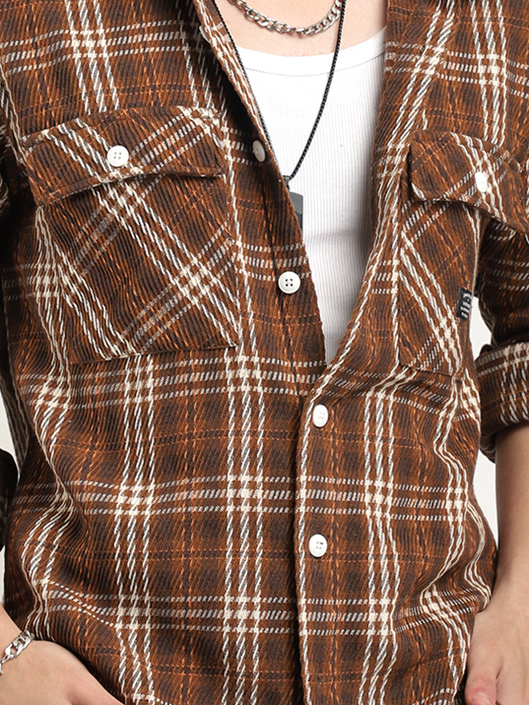 Street Wear Brown & Off White Check Full Sleeve Shirt