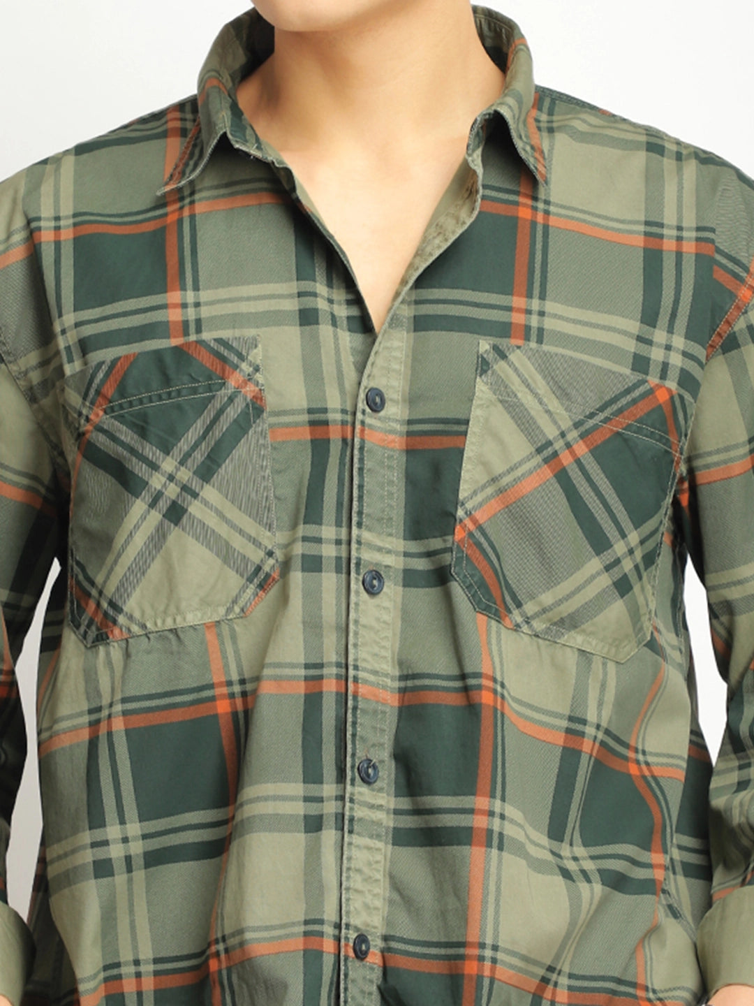 Luxe Link Washed Check Military Full Sleeve Shirt