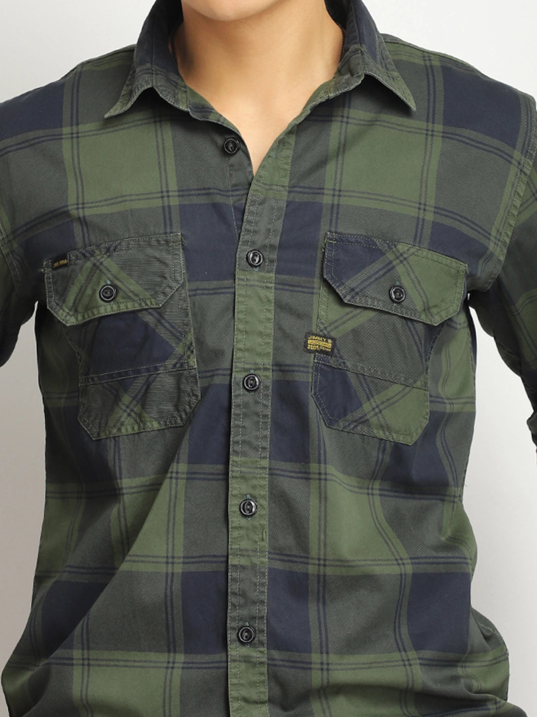 Pure Thread Military Green Full Sleeve Check Shirt