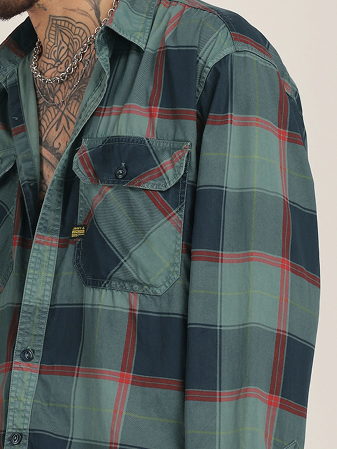 Regal Sets Teal Washed Check Full Sleeve Shirt