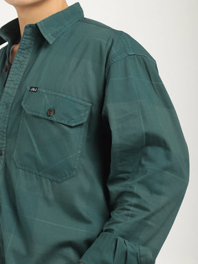 Frosted Craft Deep Green Washed Check Full Sleeve Shirt