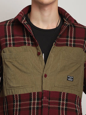 Brunswick Hues Corduroy Check Wine Full Sleeve Shirt