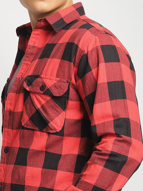 Strom Twill Checked Red Full Sleeve Shirt