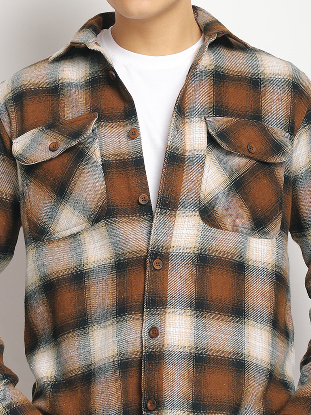 Park Lane Brown Paled Check Full Sleeve Shirt