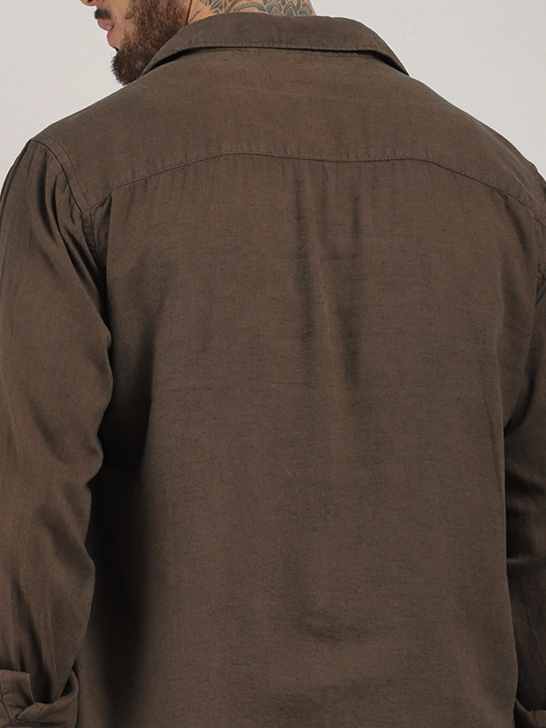 Luxe Lineage Organic Linen Brown Full Sleeve Shirt