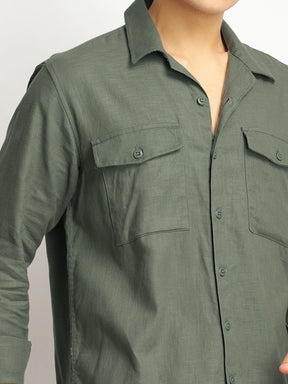 Alexei Linen Green Full Sleeve Shirt