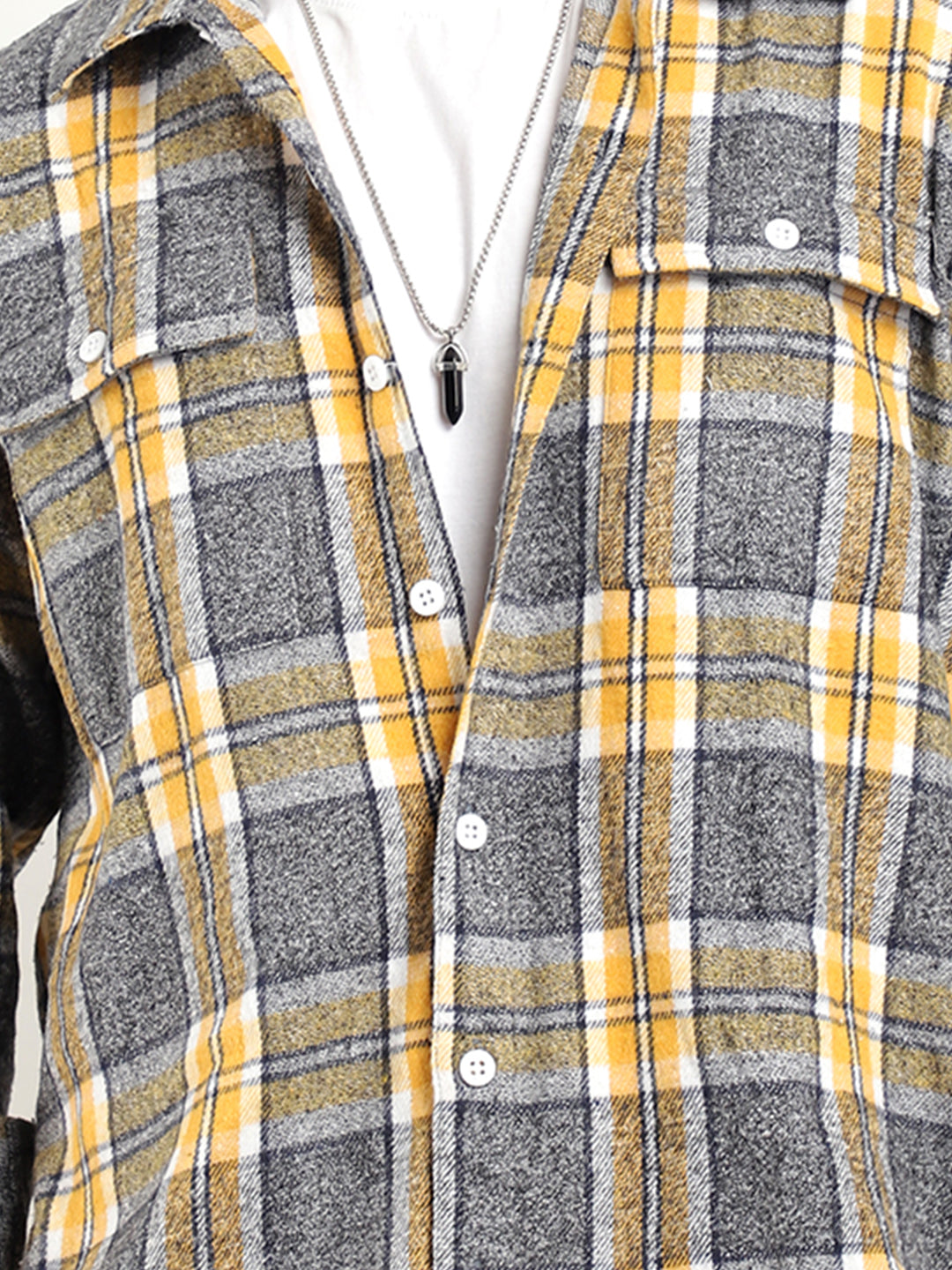 Flannel Yellow Check Shirt Men