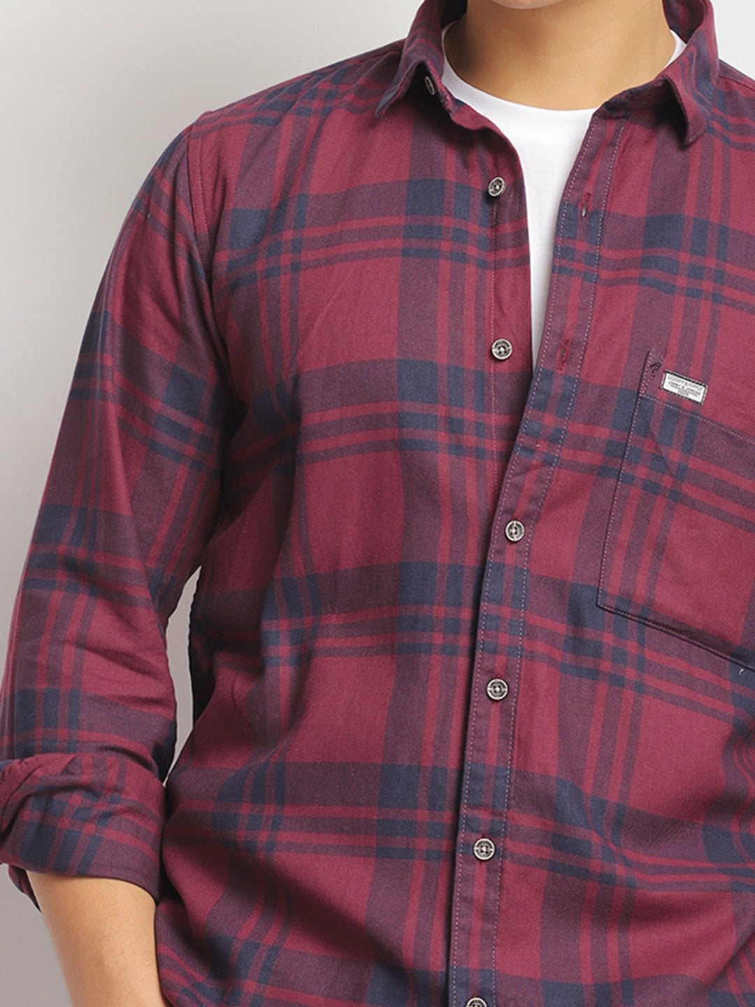 Bristol Breeze Maroon Twill Checked Full Sleeve Shirt