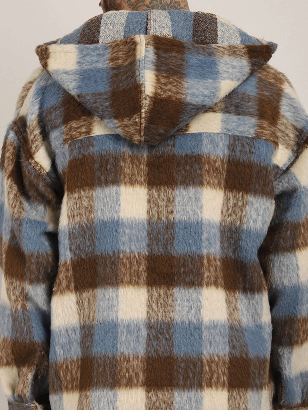 Core Fit Pure Wool Blue & Brown Check Hoodie