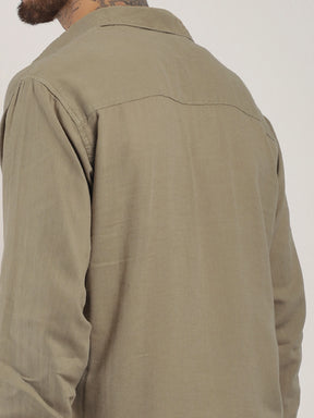 Luxe Lineage Organic Linen Khaki Full Sleeve Shirt