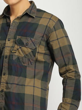 Pure Thread Khaki Full Sleeve Check Shirt