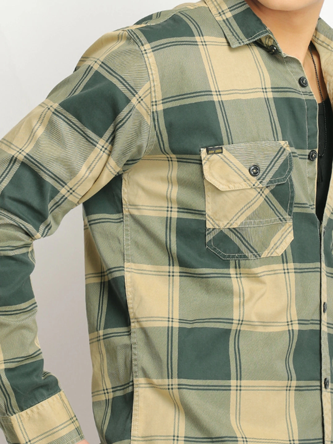 Pure Thread Light Khaki Full Sleeve Check Shirt