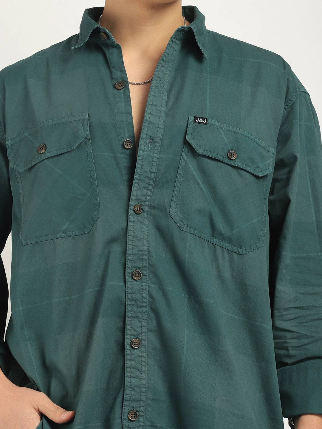 Frosted Craft Deep Green Washed Check Full Sleeve Shirt