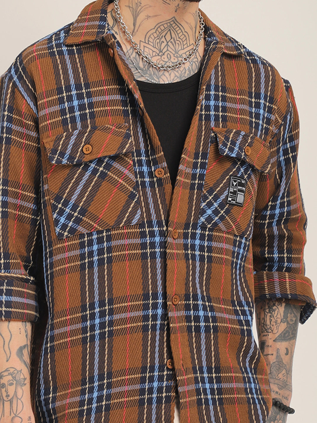 Rough Sculpt Brown Drill Check Shirt