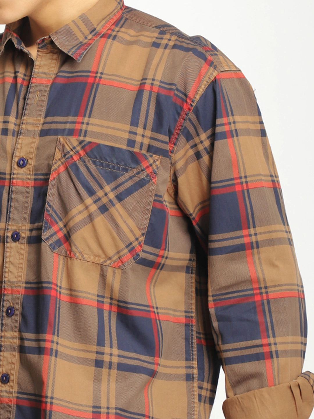 Luxe Link Washed Check Rust Full Sleeve Shirt