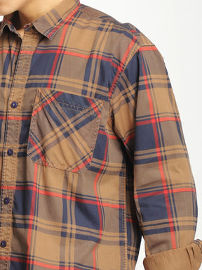 Luxe Link Washed Check Rust Full Sleeve Shirt